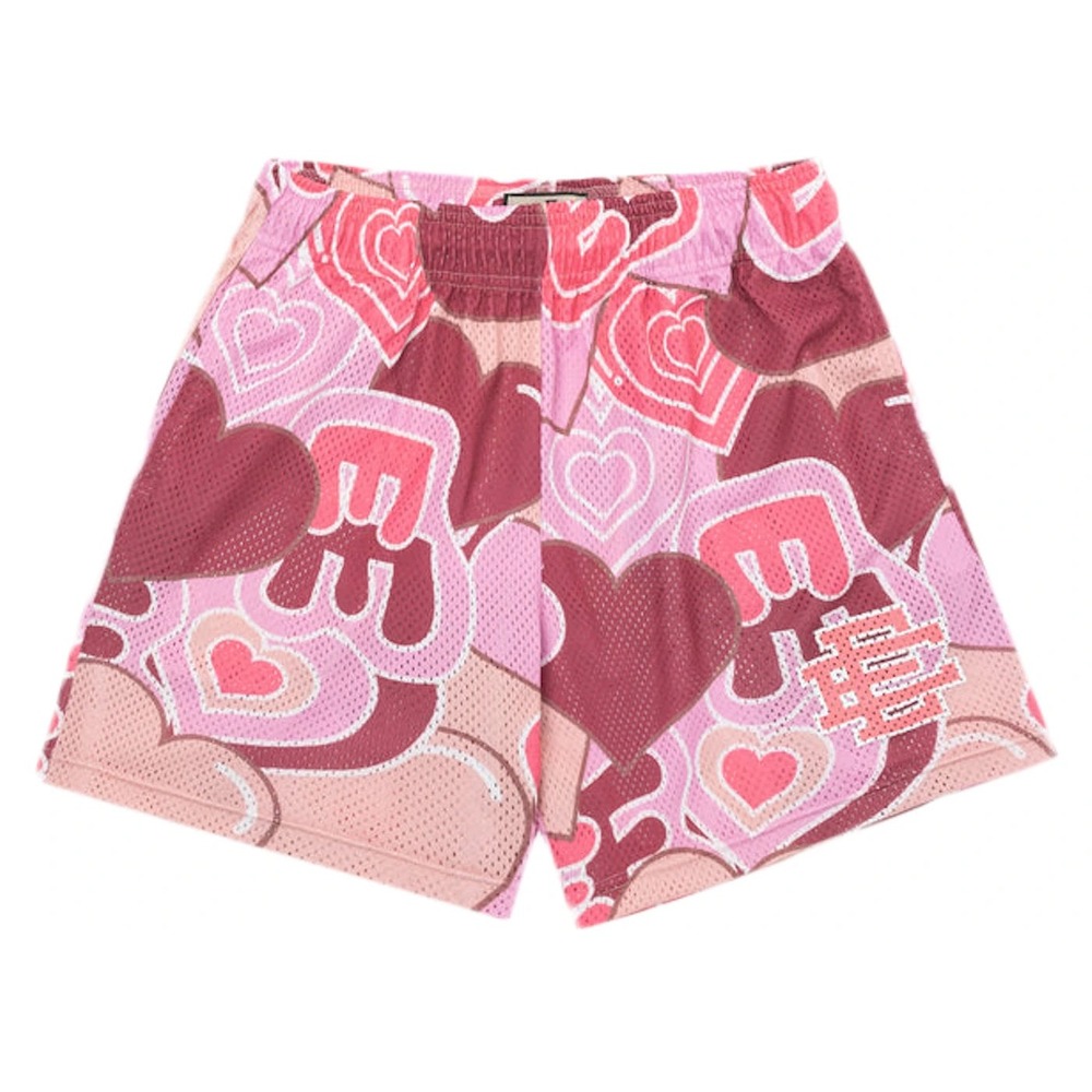 Eric Emanuel Shorts EE Basic Basketball Mesh Pink Heart Valentine Men's M/S